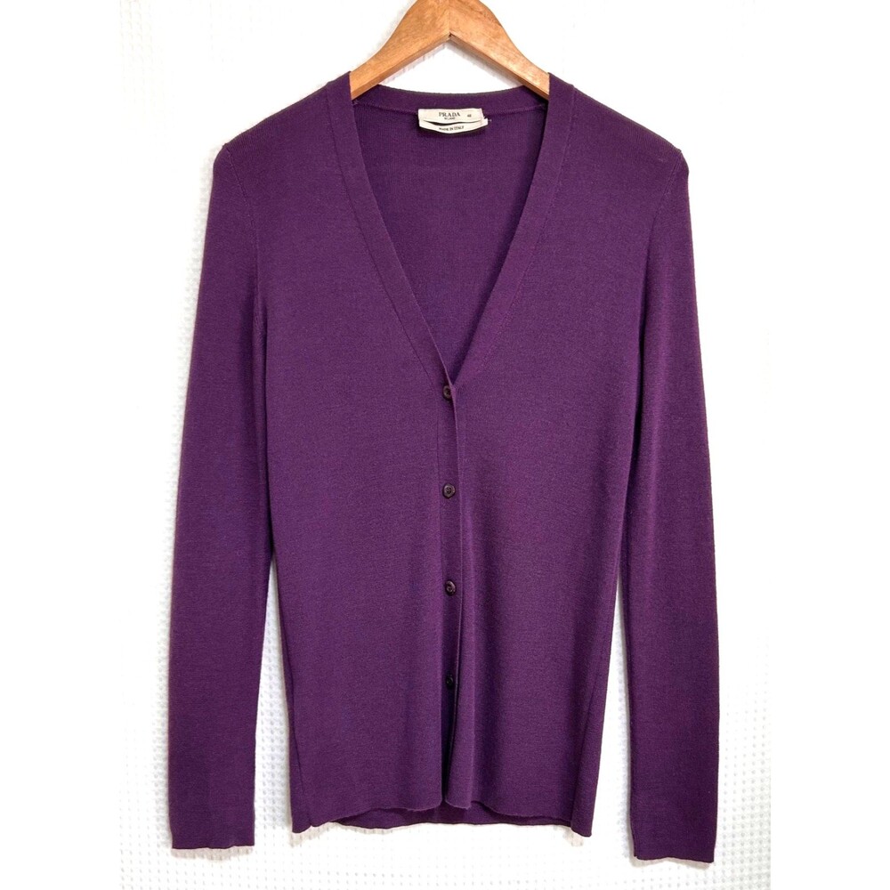 PRADA Italy Cashmere Silk V Neck Button Front Cardigan Sweater Women's S IT 46 d